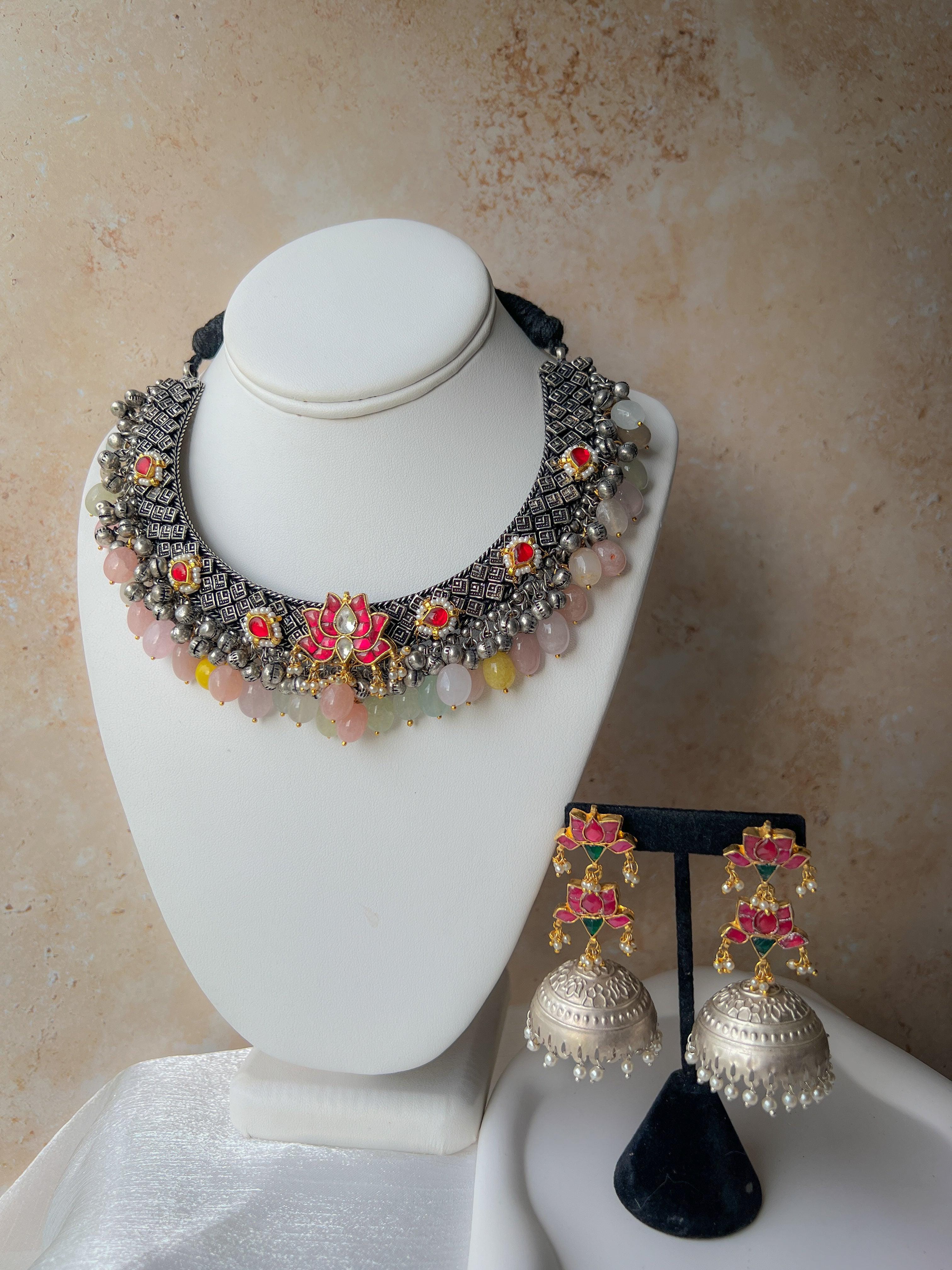 3 Piece with the Finest Quality Kundan Choker Set with Green Beads and –