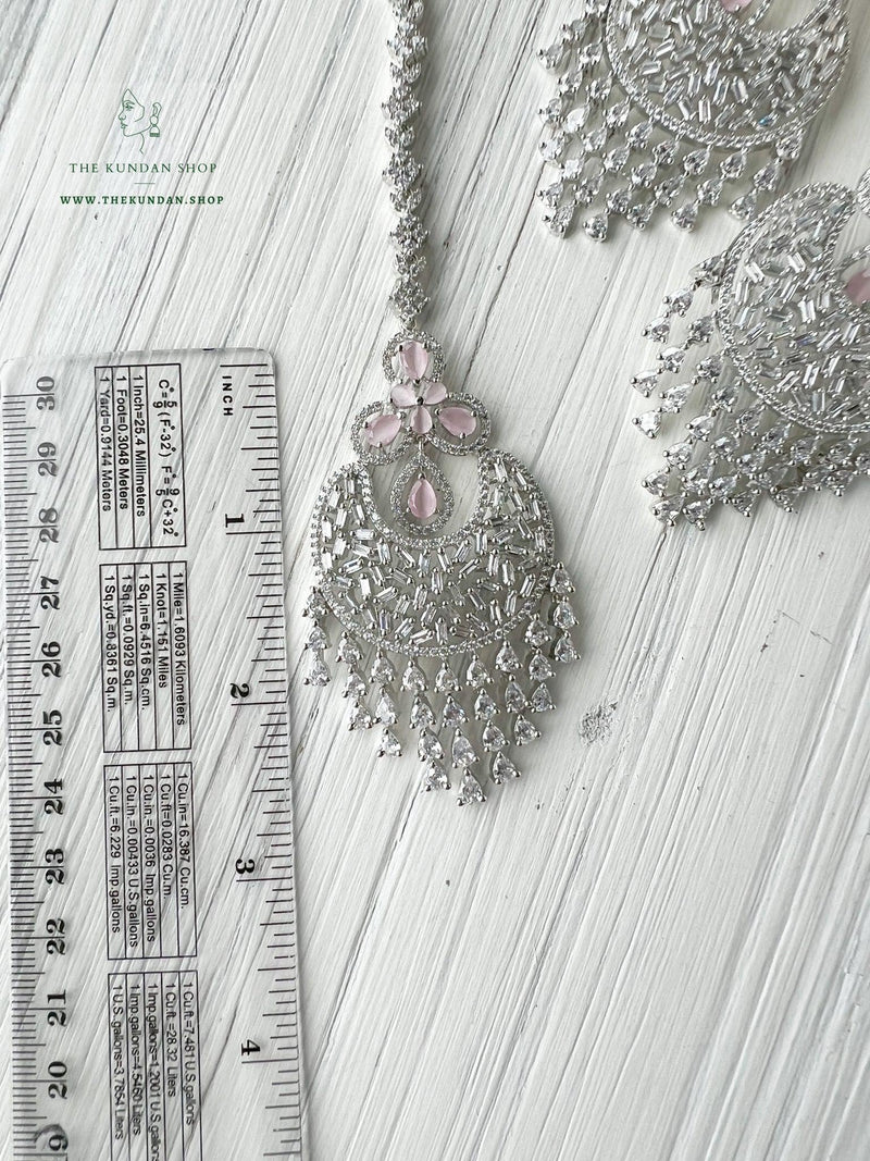 Stone Drops in Pink Earrings + Tikka THE KUNDAN SHOP 