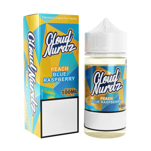 Cloud Nurdz | Peach Blue Raspberry 100ml bottle and box