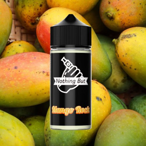 Nothing But | Mango Rock 120ml bottle with mangoes in the background