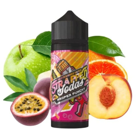 Strapped Sodas | Proper Punchy with halved passionfruit, peach, orange and whole green apple and orange