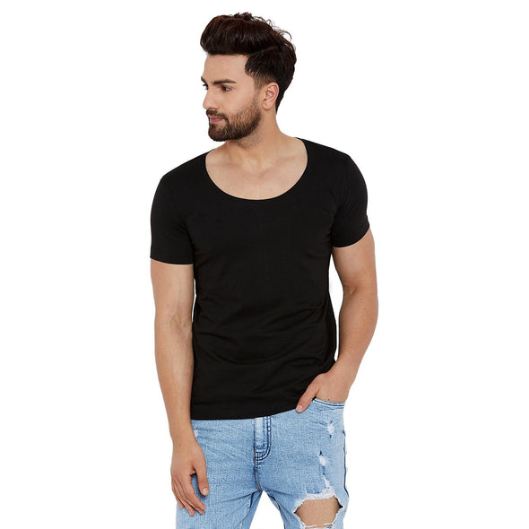 Black Deep Scoop Neck Tee – FUGAZEE