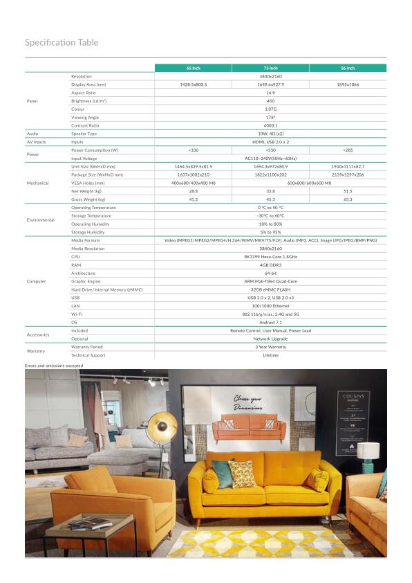 large display screens specification