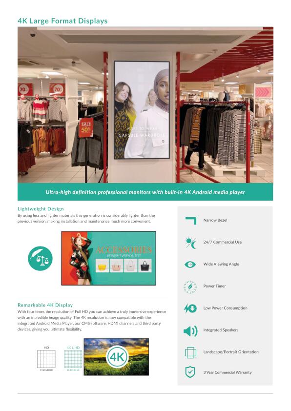 large display screens specification
