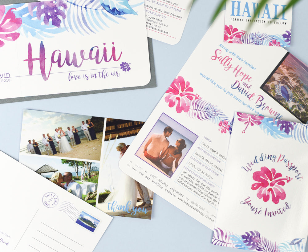 Hawaii Wedding Stationery Set Of Luggage Tag Save The Date Ticket