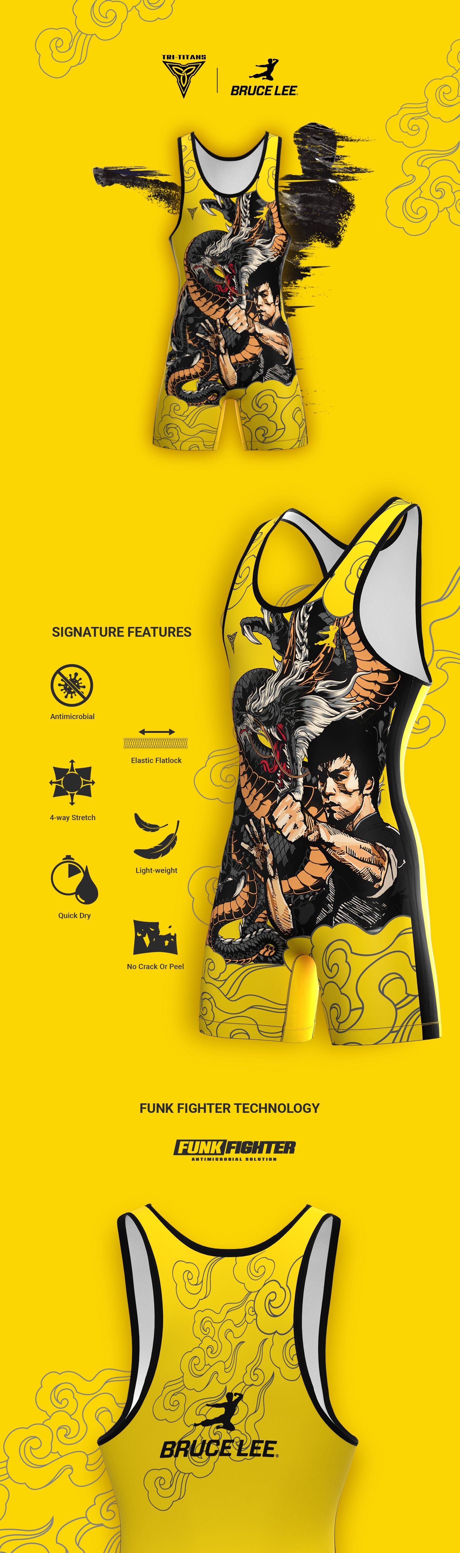 <p>He’s the pinnacle of what a human being can achieve with relentless will and discipline.</p> <p>Regardless of generation, culture, or gender… We all want to be like the Little Dragon.</p> <p>That’s why we’re proud to announce our official Bruce Lee line with the release of our Bruce Lee Singlet.</p>