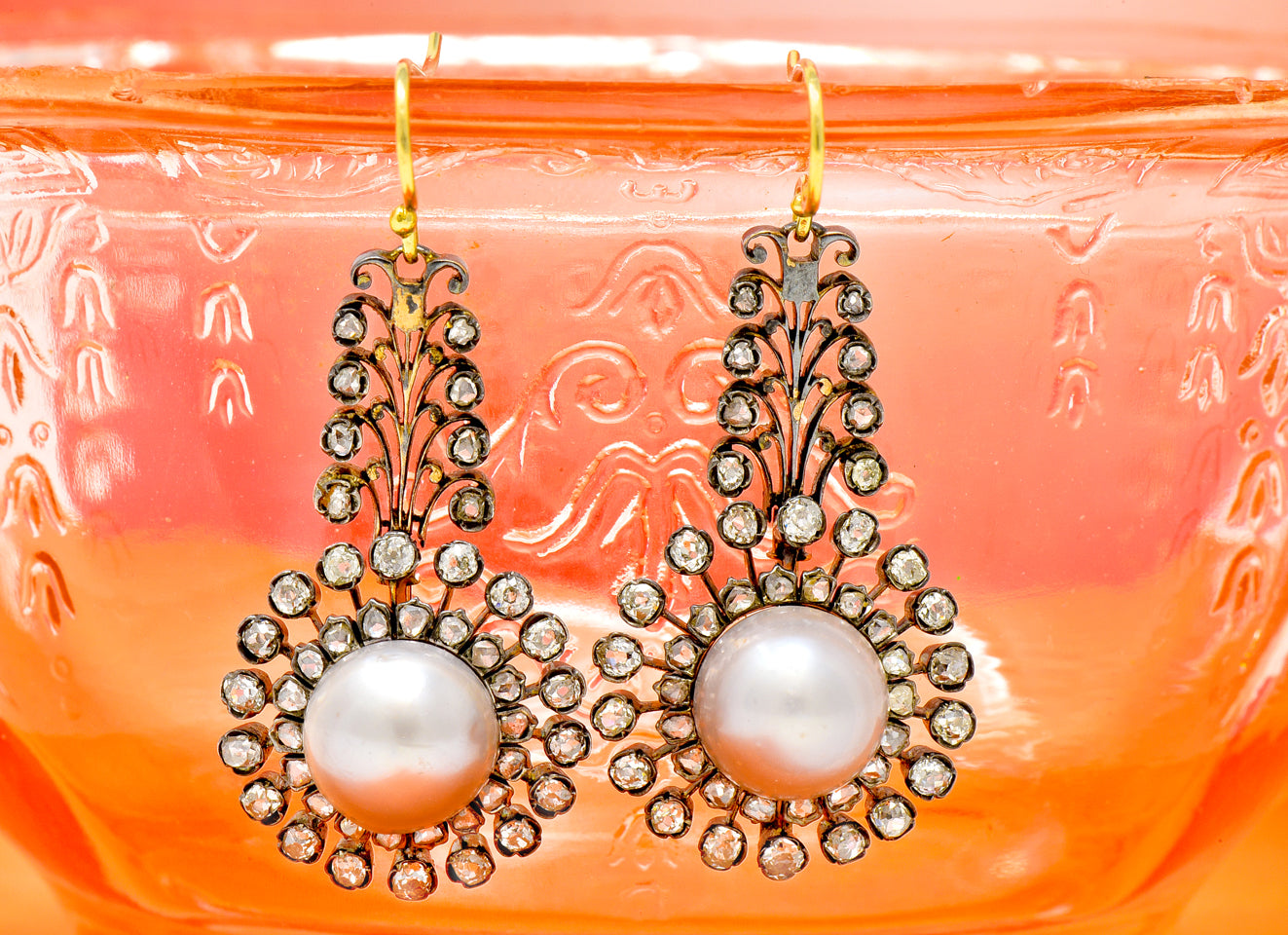 Boucles d'oreilles victoriennes en perles naturelles argentées Bijoux anciens