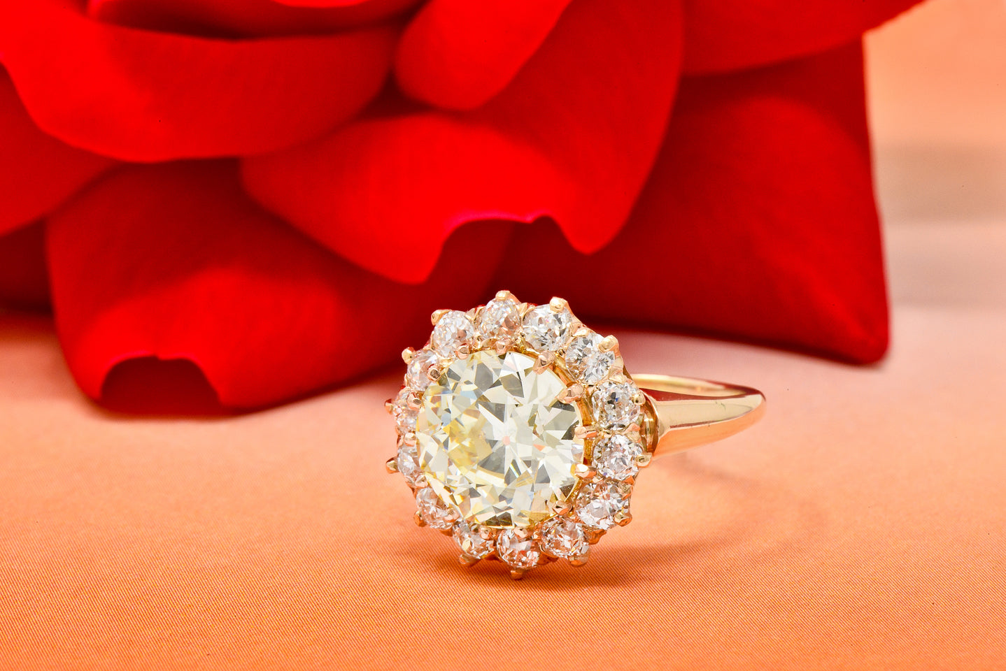 Rose Retro Old European Cut Diamond Cluster Engagement Ring Antique Engagement Rings