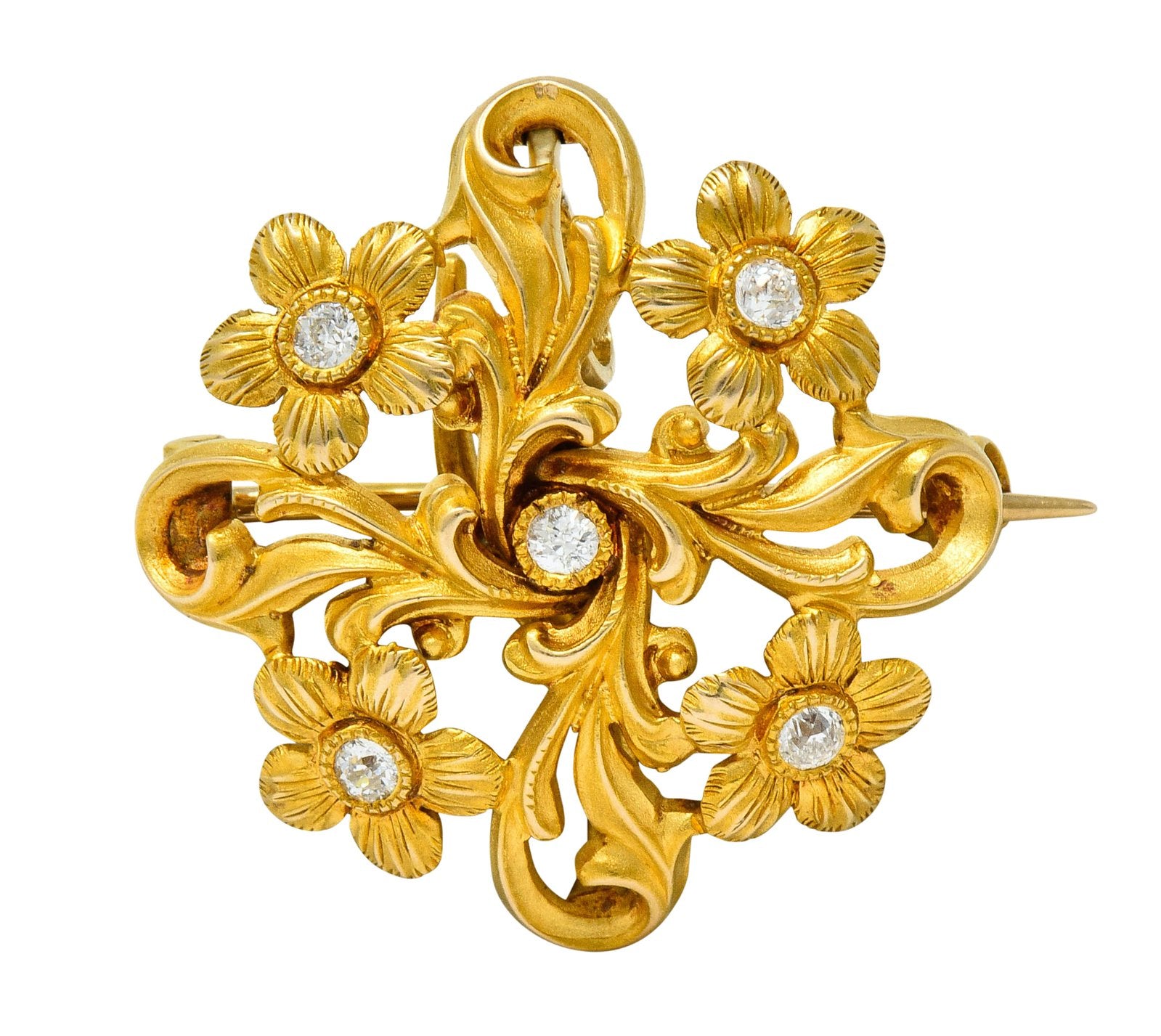 Art Nouveau Diamond Floral Cluster Flower Brooch Whiplash jewelry