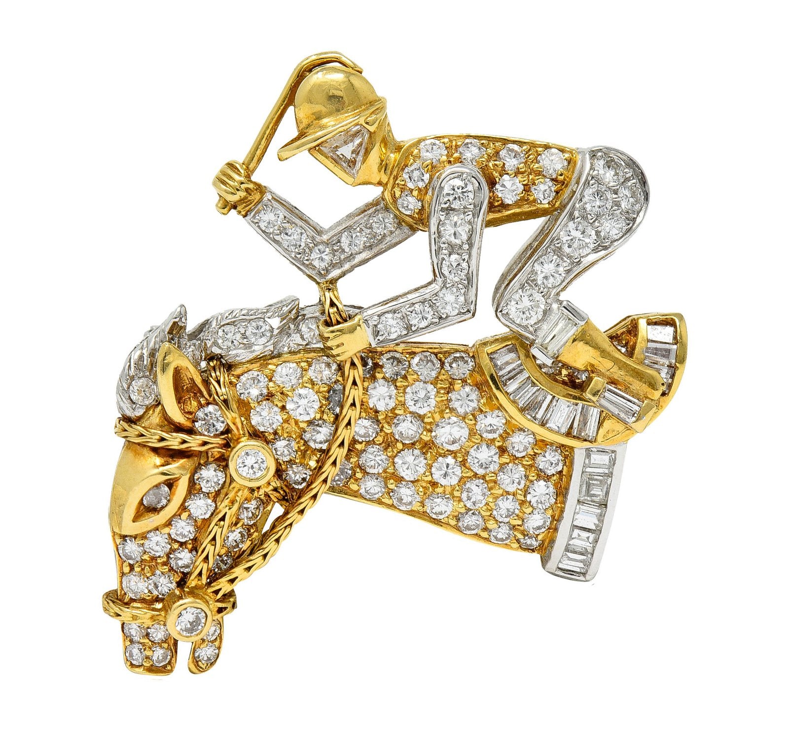 Vintage Pave Diamond Jockey Horse Brooch Statement Jewelry