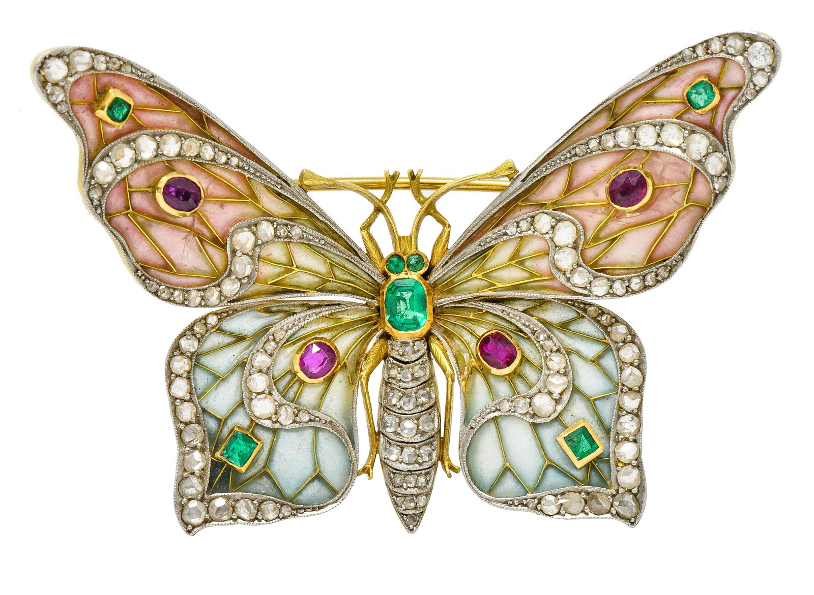 Whiteside & Blank Plique-a-Jour Enamel Butterfly Brooch Art Nouveau Statement Brooch