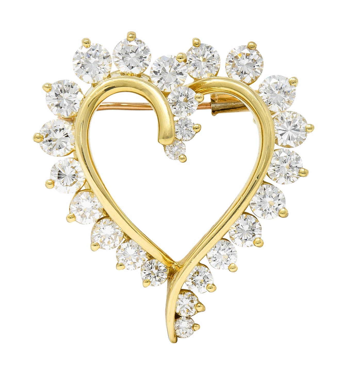 Vintage Gold Heart Brooch Diamond Heart Jewelry Valentine's Day Gift