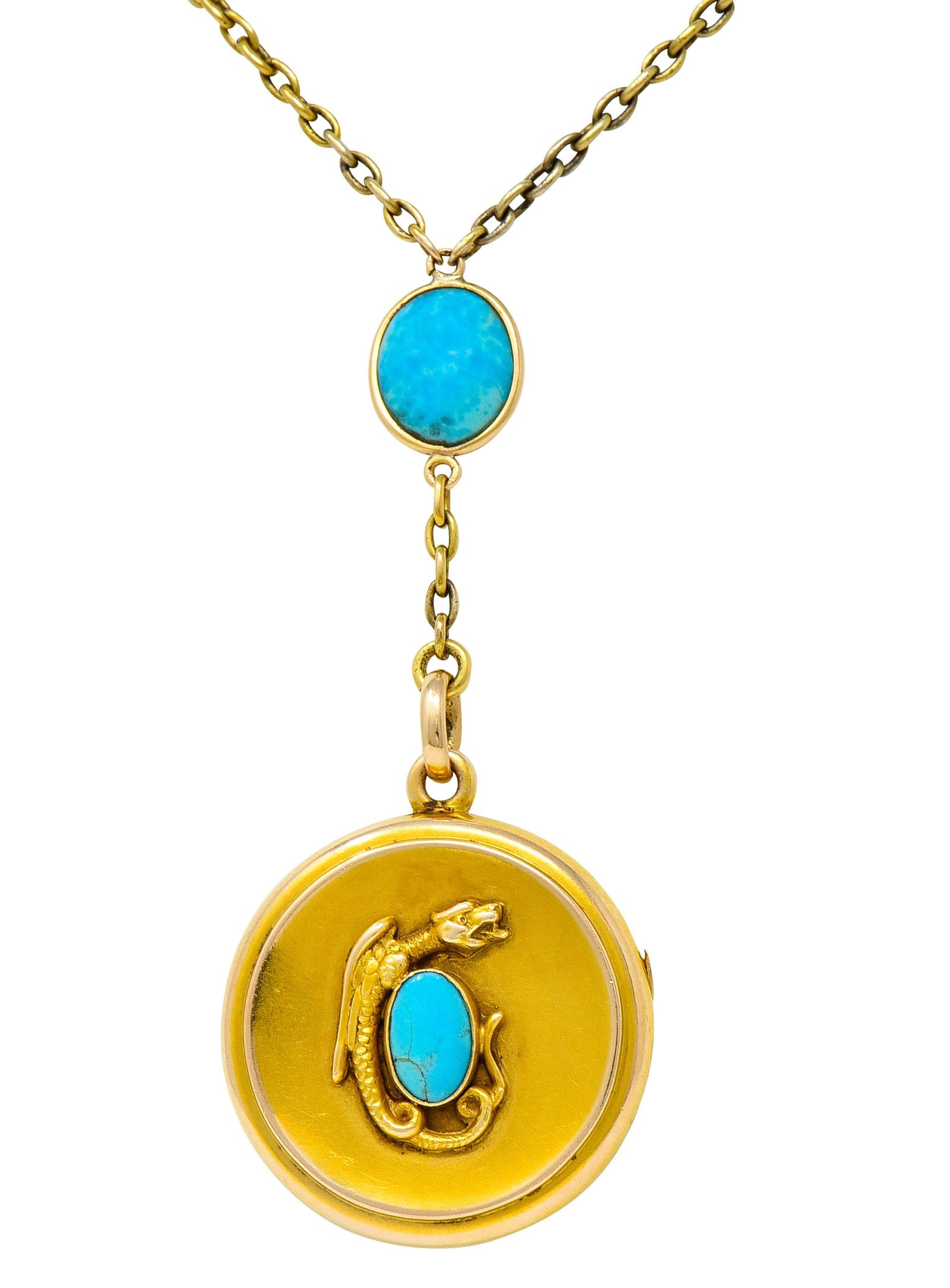 Turquoise Cabochon Lariat Gemstone Necklace Dragon Jewelry