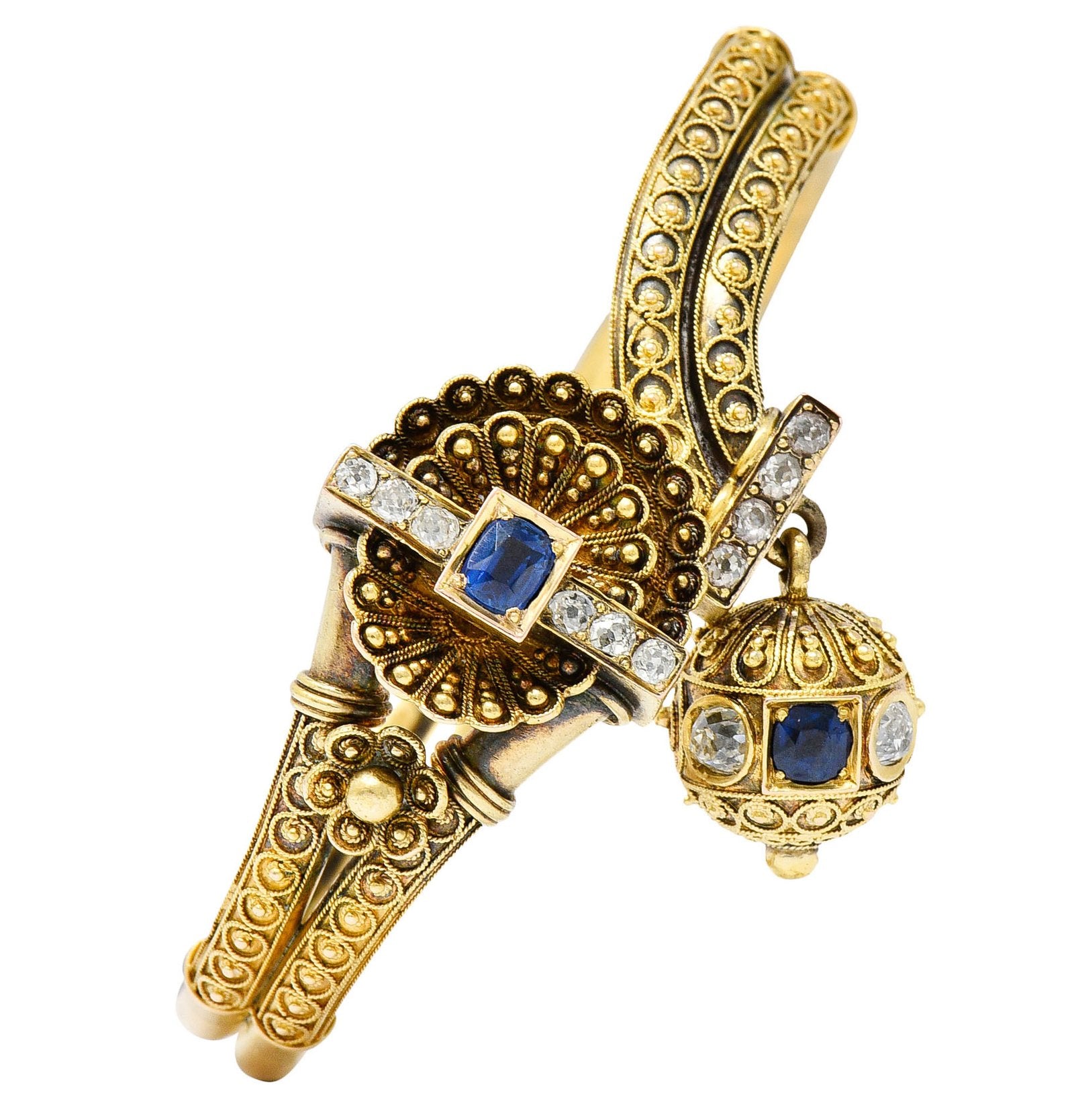 Victorian Etruscan Revival Jewelry Sapphire Vintage Jewelry Bangle Bracelet