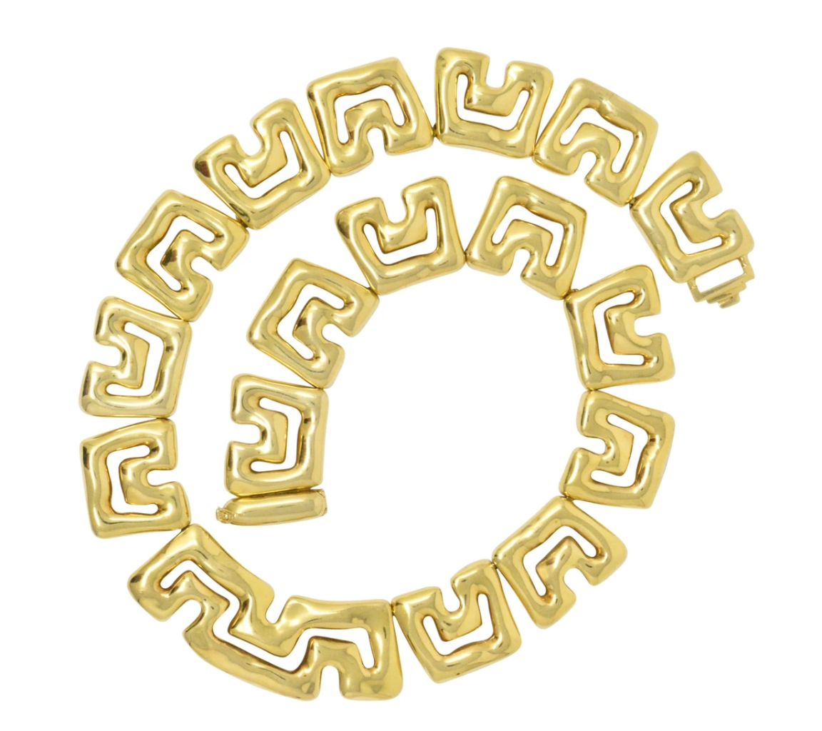 Tiffany & Co. 18 Karat Gold Meandering Greek Key Collar Necklace Vintage Statement Jewelry