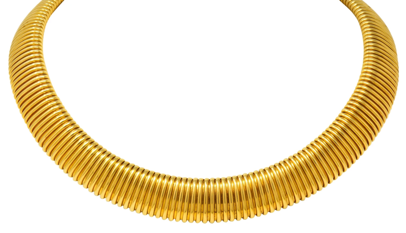 Vintage Weingrill 18 Karat Italian Gold Tubogas Collar Necklace