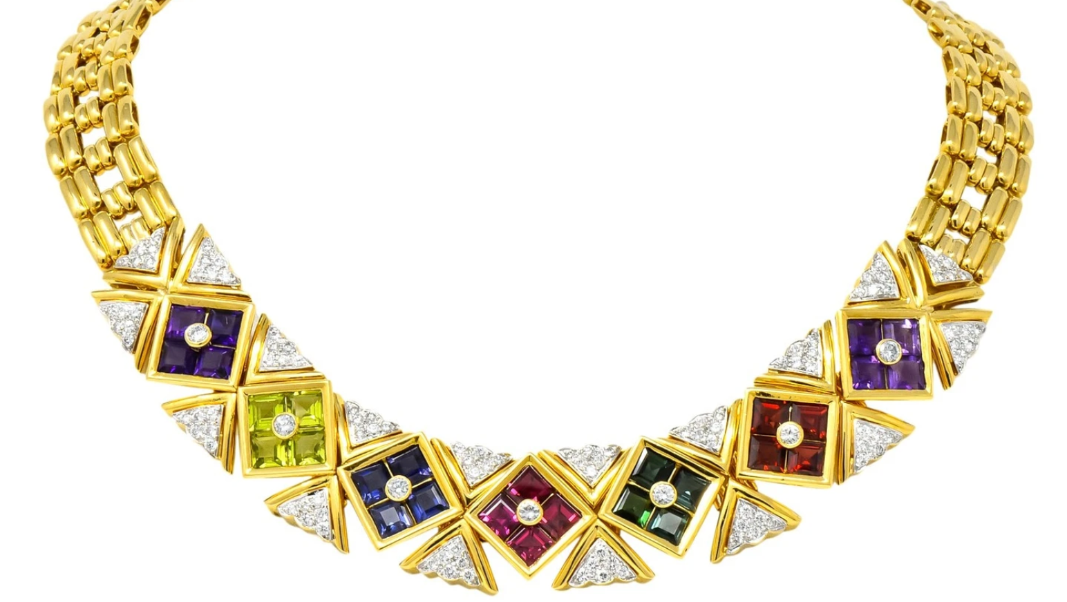 Tiffany & Co. Paloma Picasso 18 Karat Gold Harlequin Gemstone Collar Necklace