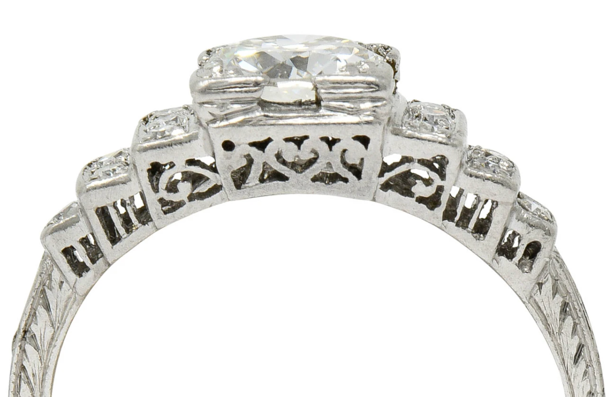 Art Deco Diamond Engagement Ring With Heart Gallery Stepped Shoulders