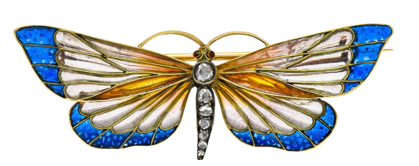 Plique-a-jour enamel art nouveau jewelry butterfly brooch