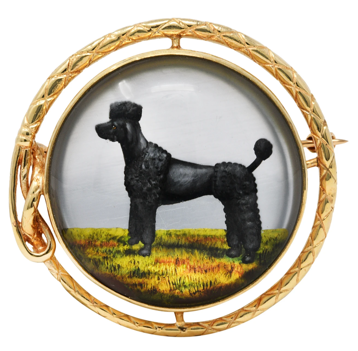 Essex Crystal Brooch Dog Jewelry Reverse Carved Rock Crystal Cabochon Victorian Jewelry
