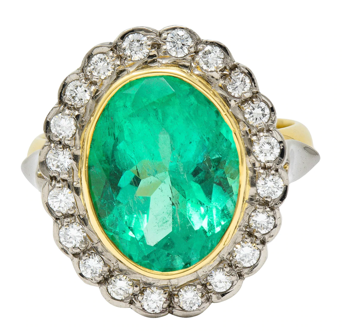 Vintage Emerald Cluster Ring Diamond Halo Alternative Engagement Ring