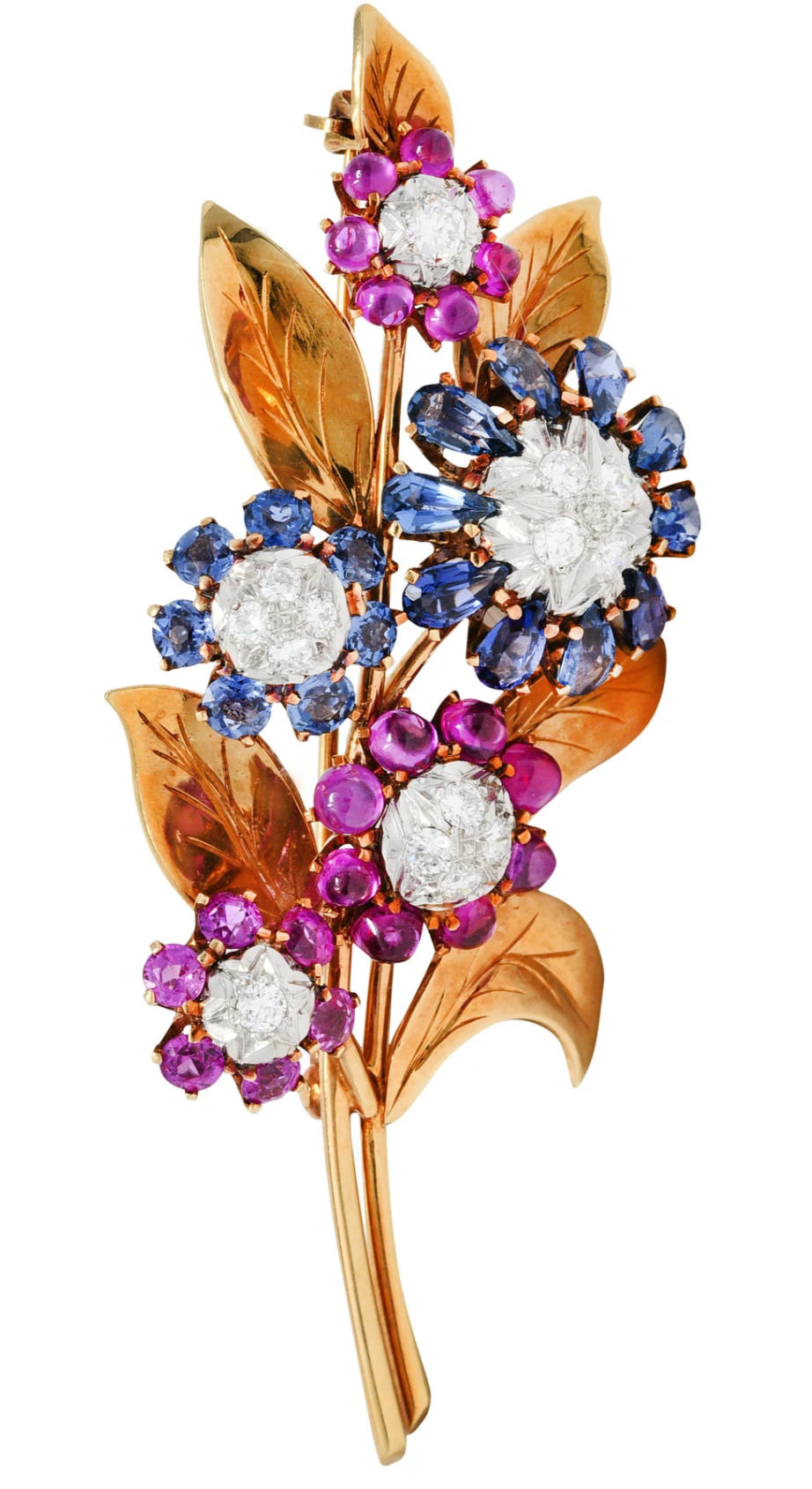 Retro Flower Brooch Statement Jewelry Ruby Sapphire Diamond Gemstone Jewelry