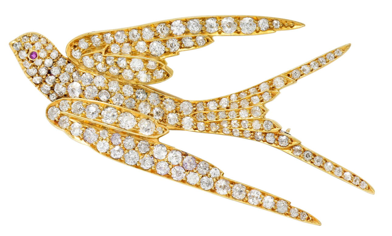 Bird Brooch Pave Diamond Vintage Gold Statement Jewelry