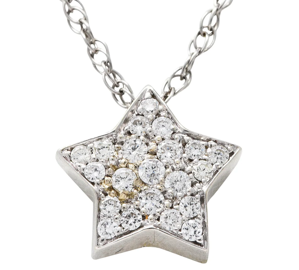 Pave Diamond Star Pendant Necklace White Gold Jewelry