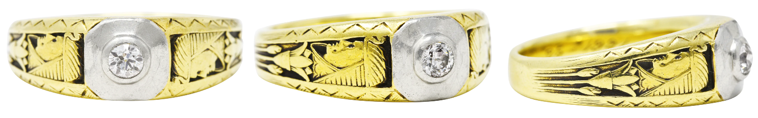 Art Deco Egyptian Revival Pharaoh Ring Signet Diamond Ring Men's Band
