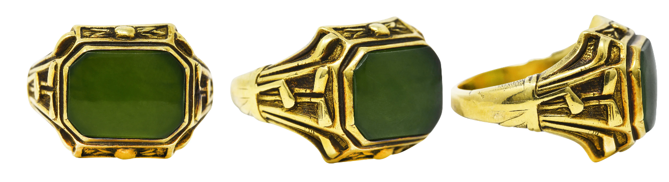 Jade Signet Ring Golf Ring Vintage Gold Jewelry Men's Rings