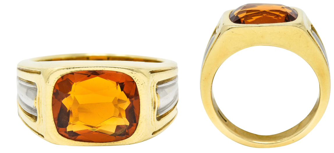 Citrine Art Deco Gemstone Ring Men's Band Ring Vintage Gold