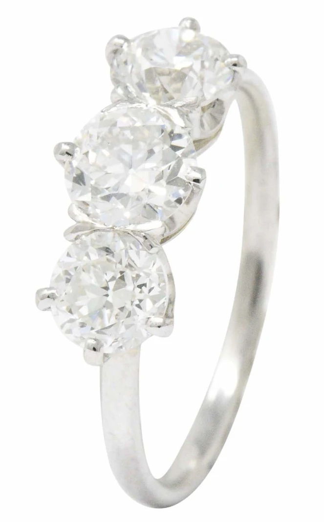 Tiffany & Co. Three Stone Engagement Ring Diamond Anniversary Band Stacking Ring
