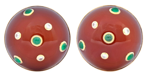 Trianon Seaman Schepps Carnelian Emerald Diamond Earrings Philadelphia Estate Jewelry