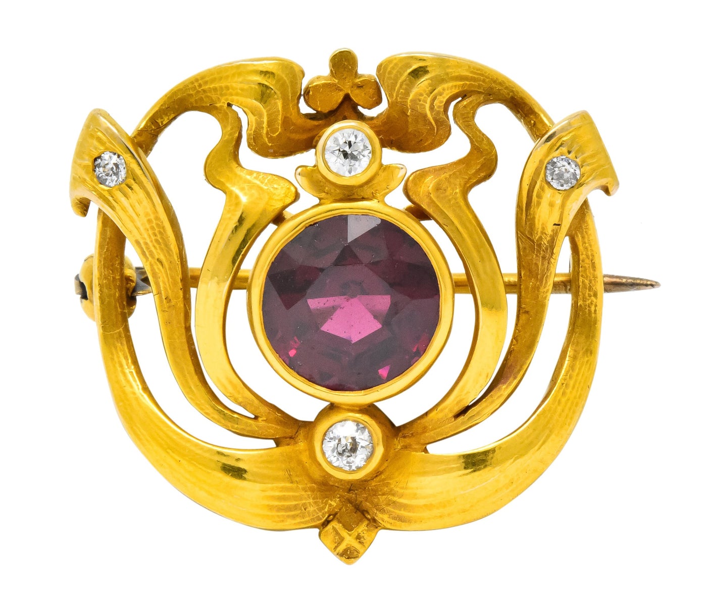 Art Nouveau Whiplash Garnet Brooch Vintage Gemstone Jewelry Gold Brooch