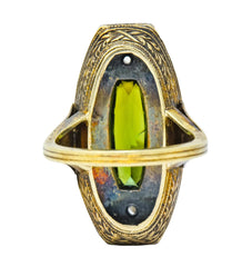 Marie Zimmermann Arts & Crafts Tourmaline Diamond Enamel 14 Karat Gold Dinner Ring