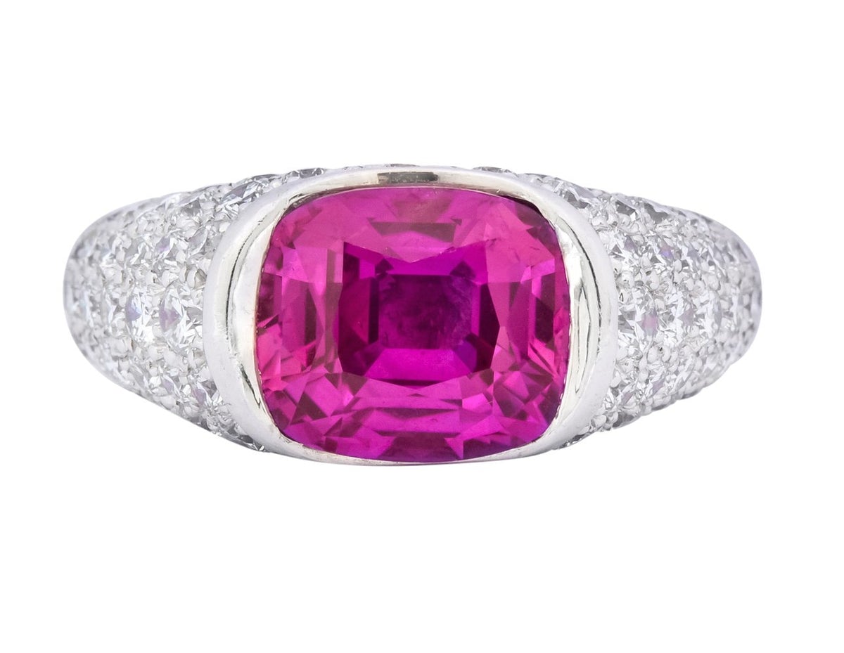 Modern Pink Sapphire Cocktail Ring Pave diamond Band ring Philadelphia Vintage Jewelry
