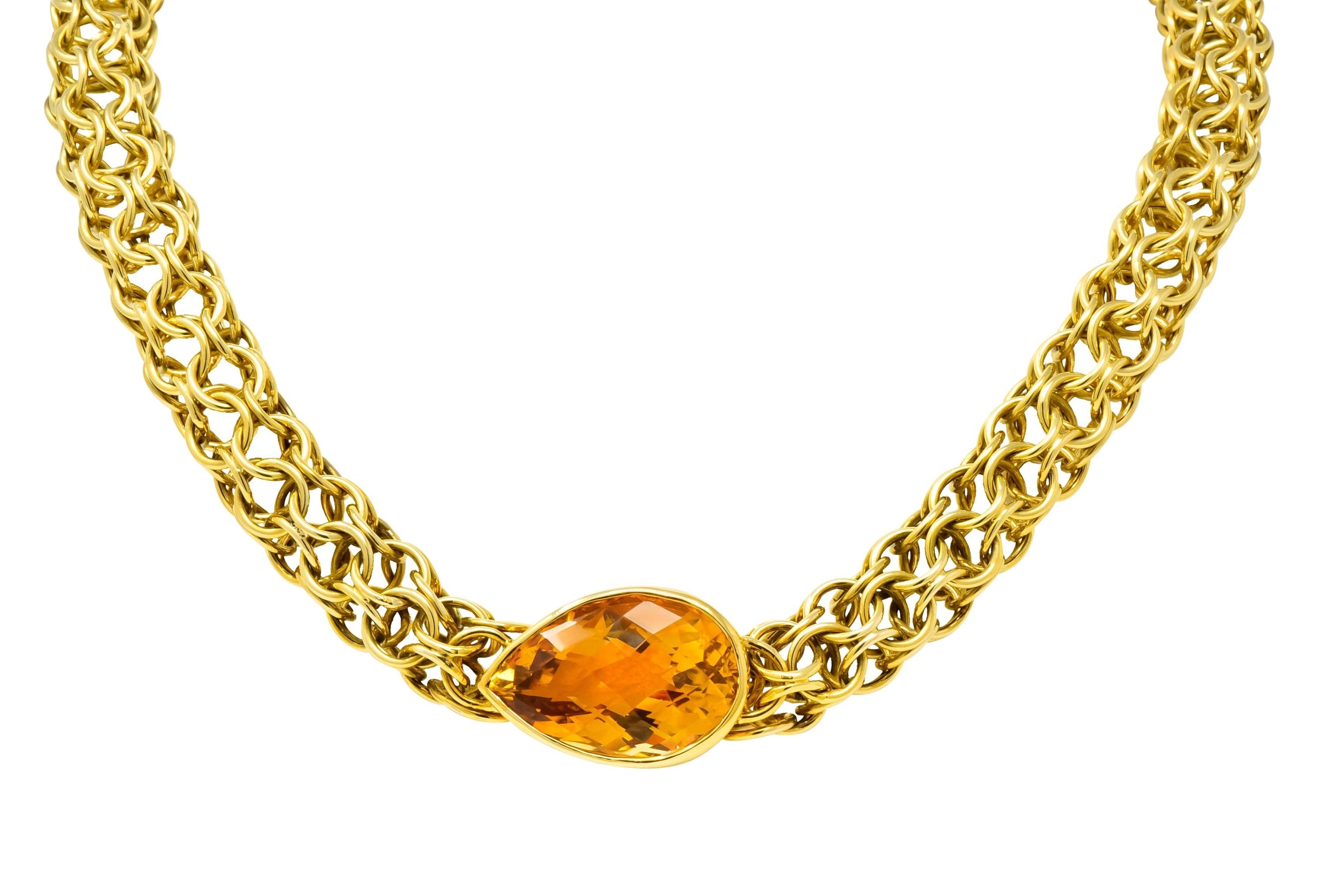 Tiffany & Co. Paloma Picasso Pear Cut Citrine Bezel Set Gemstone 18 Karat Gold Necklace