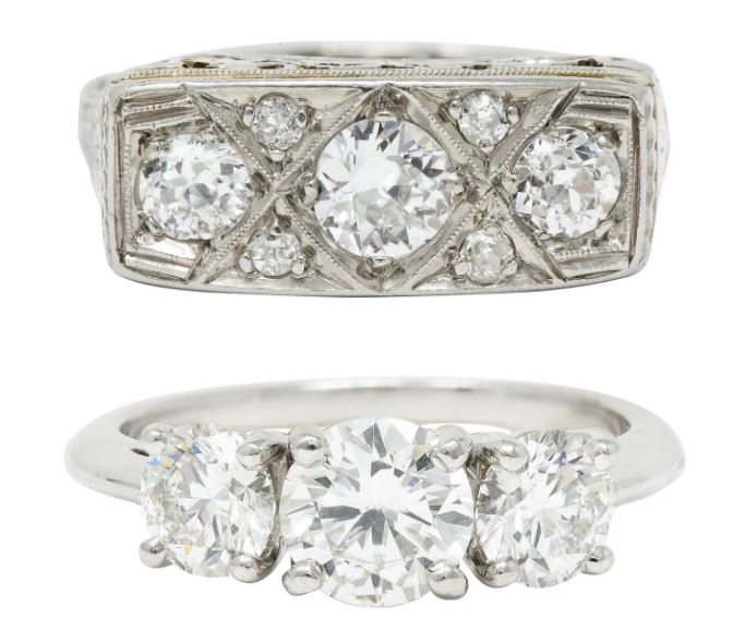 Vintage Three Stone Rings Tiffany & Co. Diamond Ring Art Deco Dinner Ring