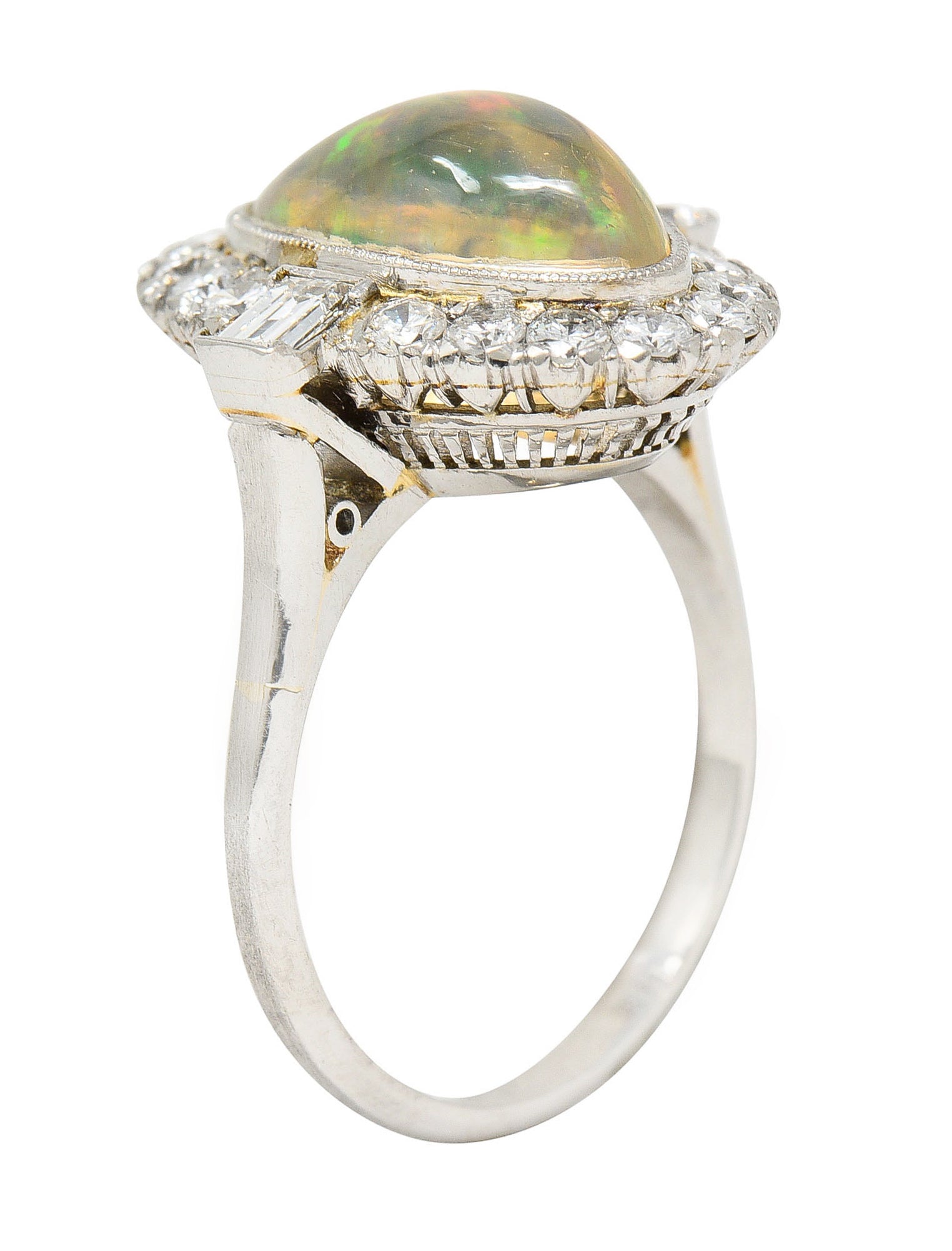 Contemporary Jelly Opal Diamond Platinum Navette Cluster Ring