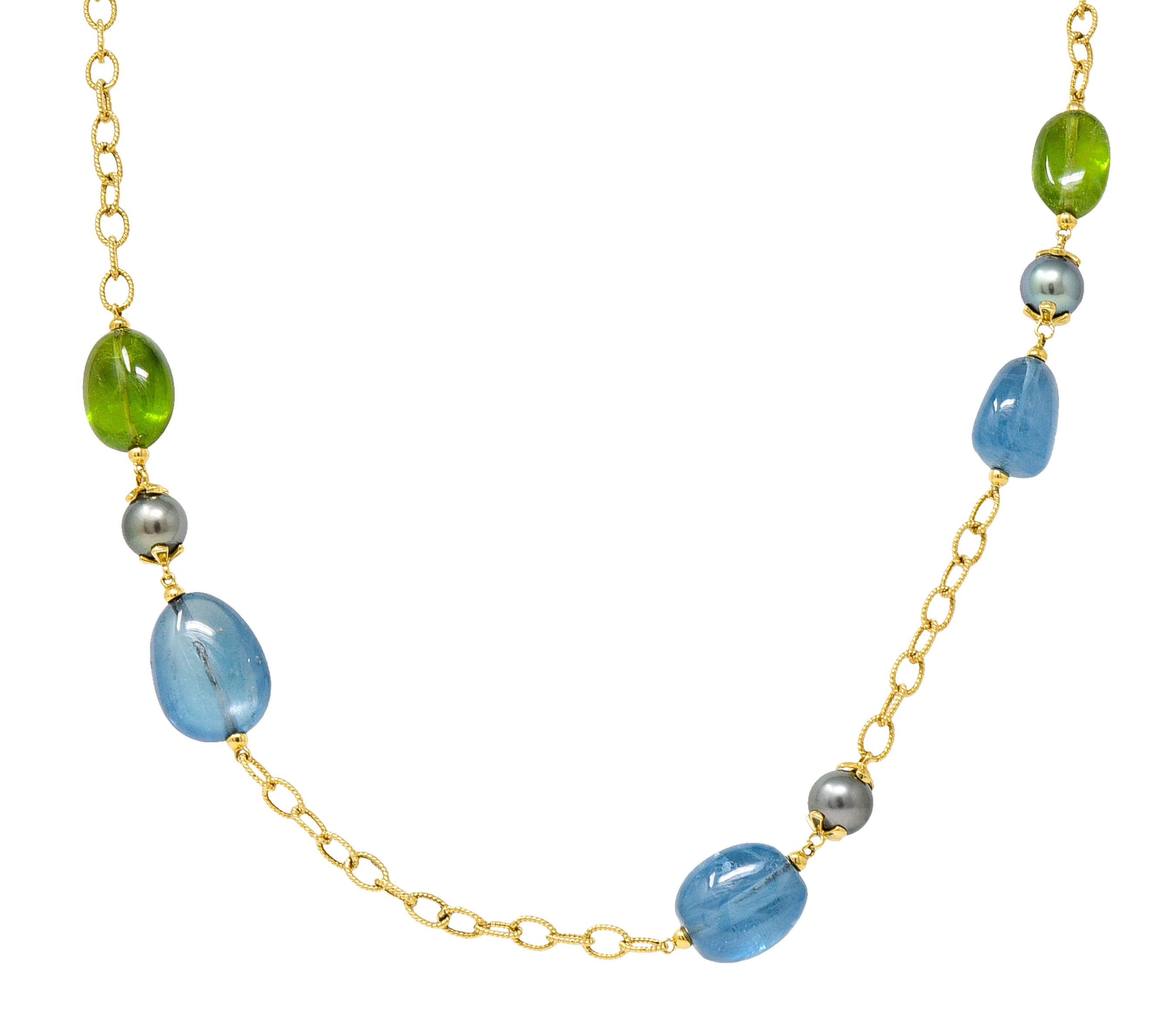 Goshwara Aquamarine Peridot Tahitian Pearl 18 Karat Gold Long Chain ...