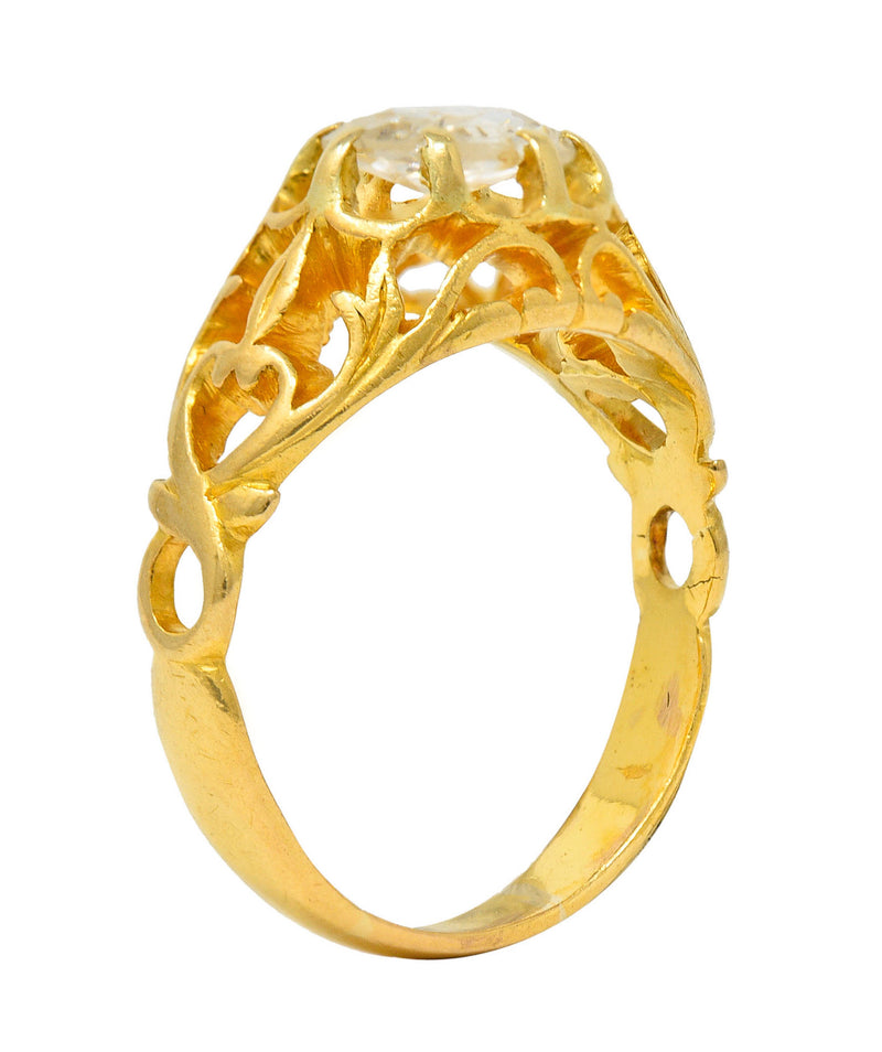 Art Nouveau 0.80 CTW Old Mine Diamond 18 Karat Gold Whiplash Ring ...