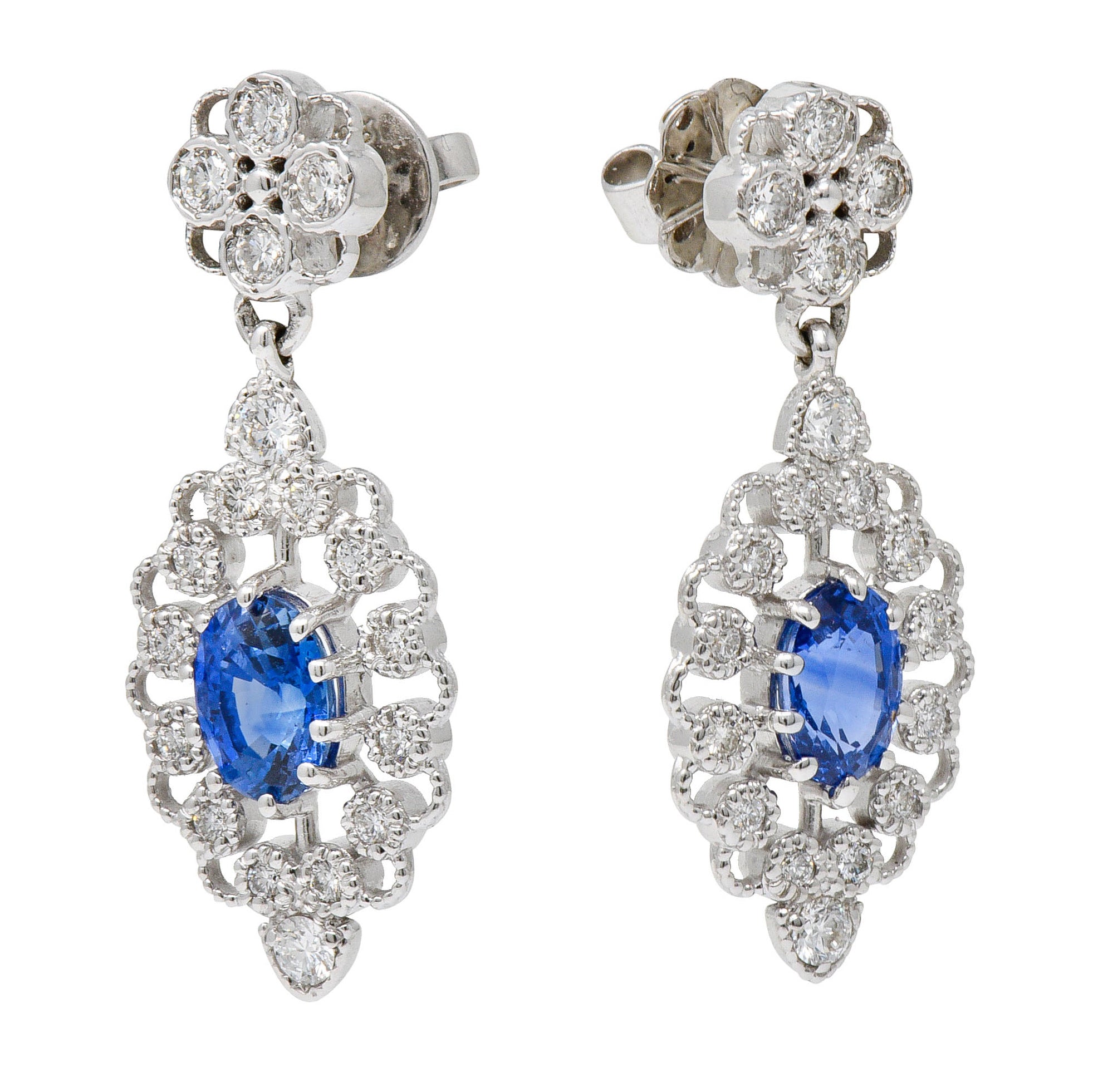 Contemporary 2.35 CTW Sapphire Diamond 18 Karat Gold Drop Earrings ...