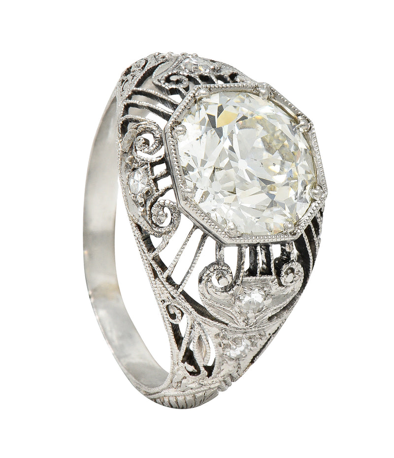 Antique Edwardian 2.45 Carats Old European Diamond Platinum Bombe Engagement Ring Wilson's Estate Jewelry