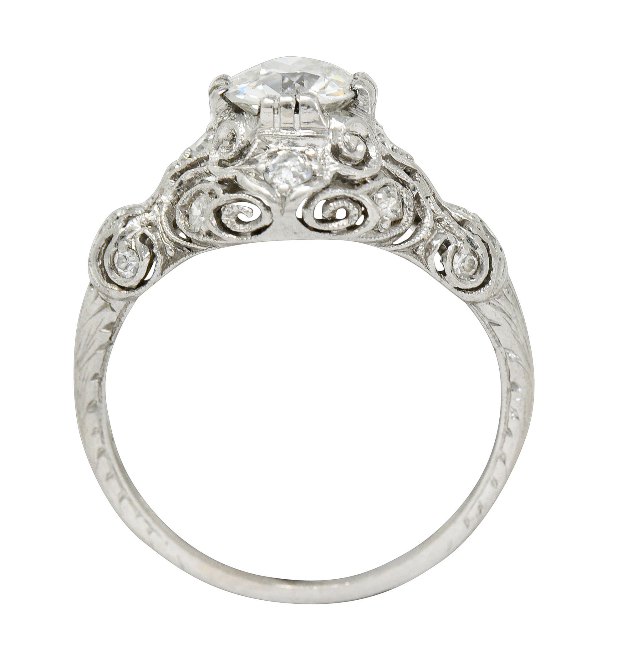 Wheeler & Co. Edwardian 1.05 CTW Diamond Platinum Scrolled Engagement ...