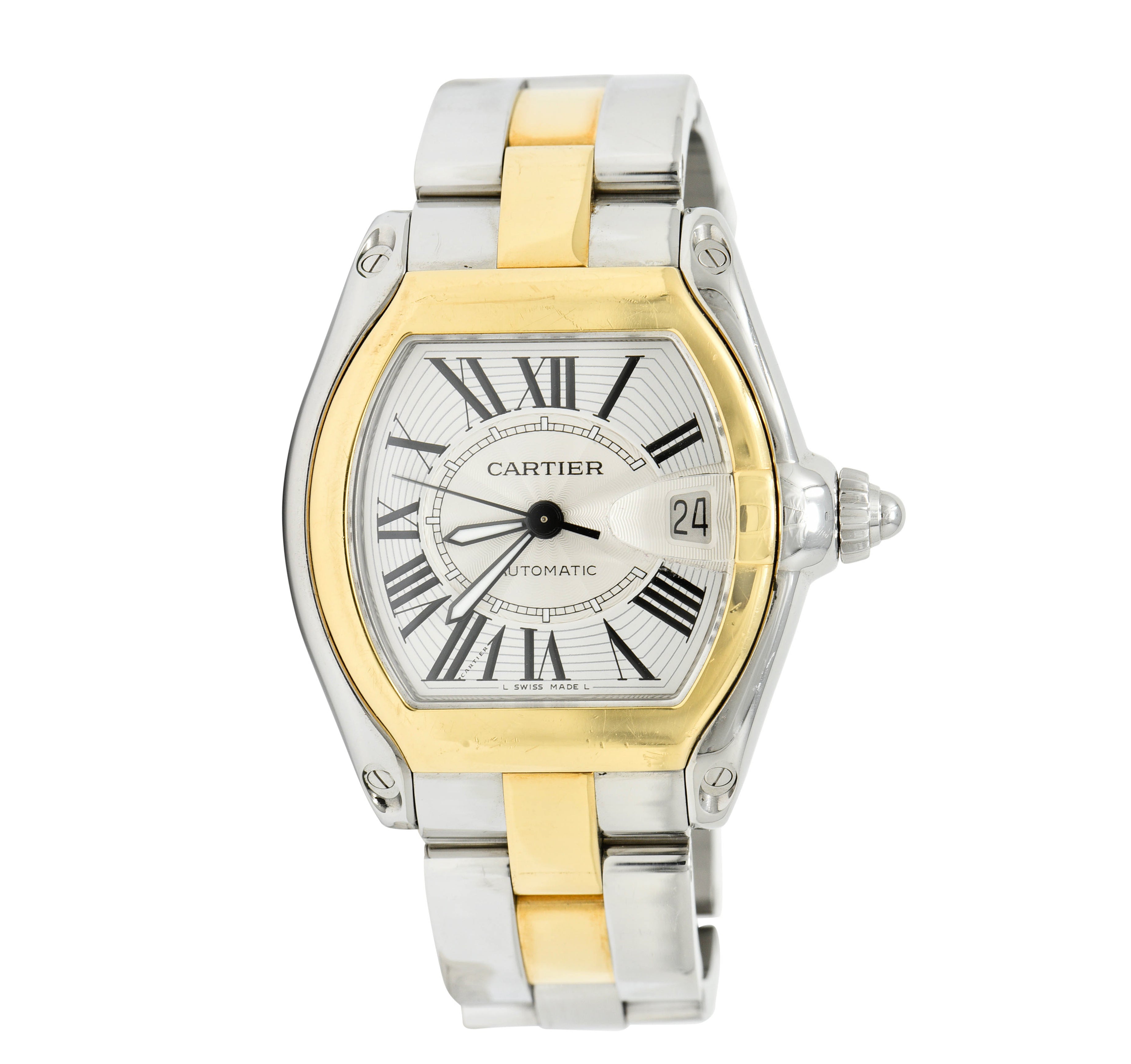 Cartier Roadster Unisex Large Two-Tone 18K Gold Automatic Silver Dial ...