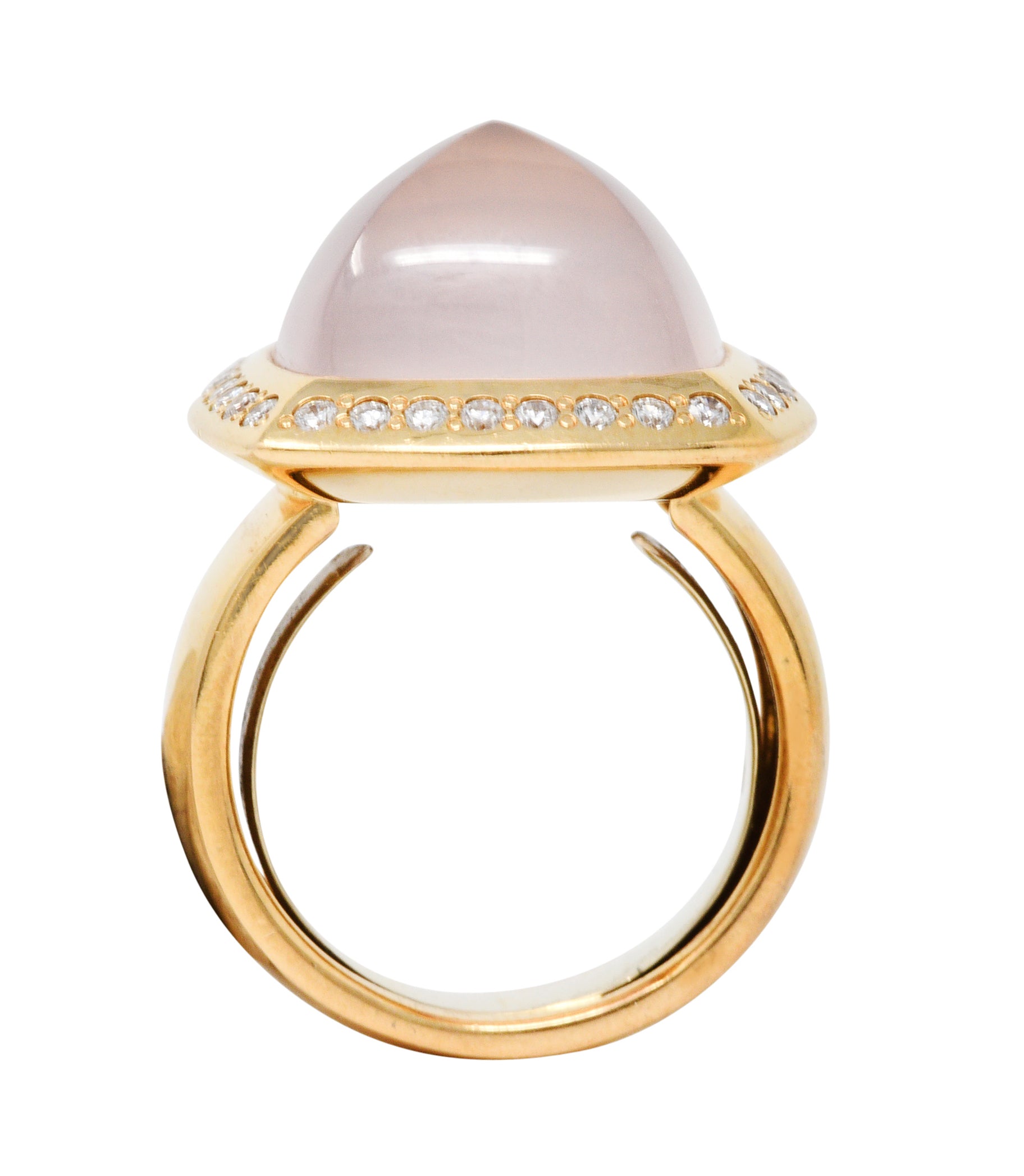 Valente Rose Quartz Diamond 18 Karat Gold Cabochon Gemstone Ring
