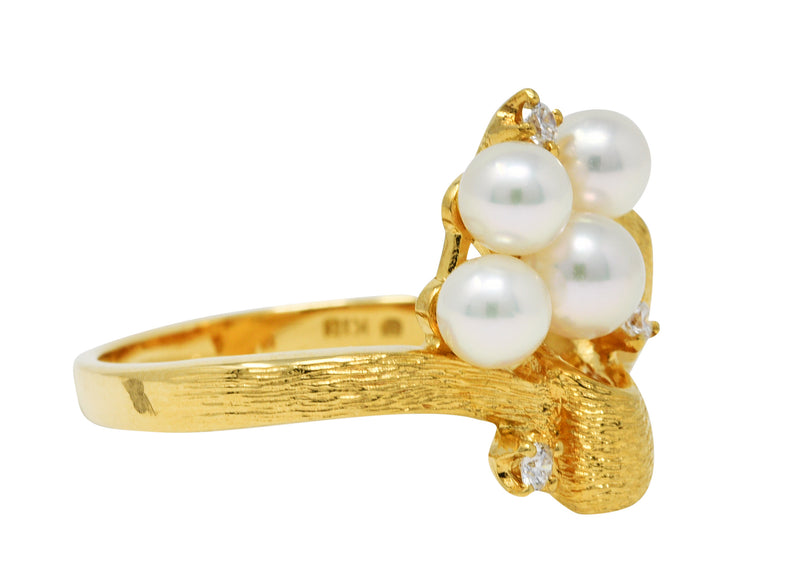 Mikimoto Diamond Pearl 18 Karat Gold Ribbon Ring | Wilson's Estate