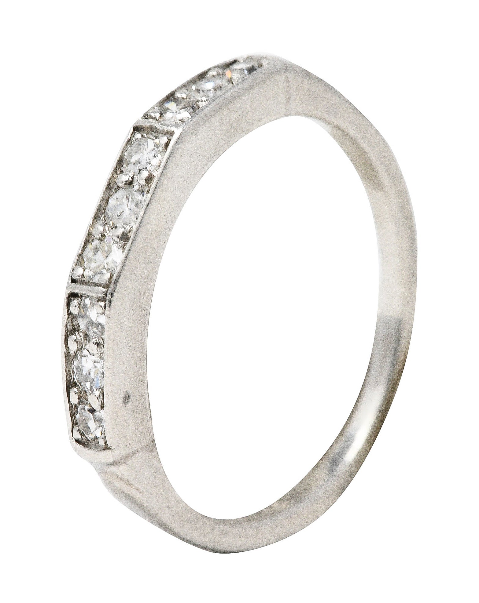 Art Deco Single Cut Diamond Platinum Angular Stacking Band Ring