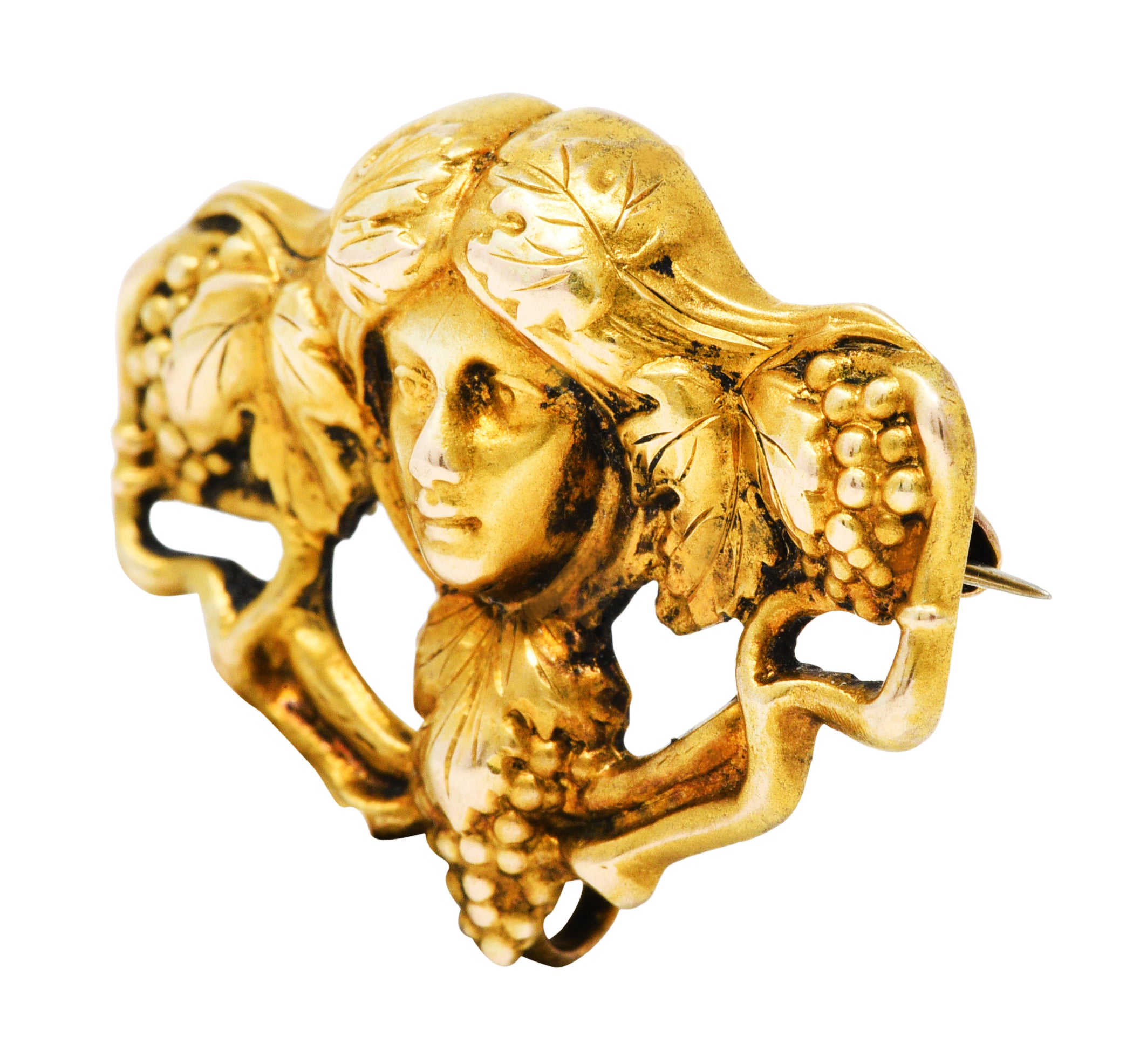 Art Nouveau 14 Karat Gold Dionysus Maenad Nymph Brooch