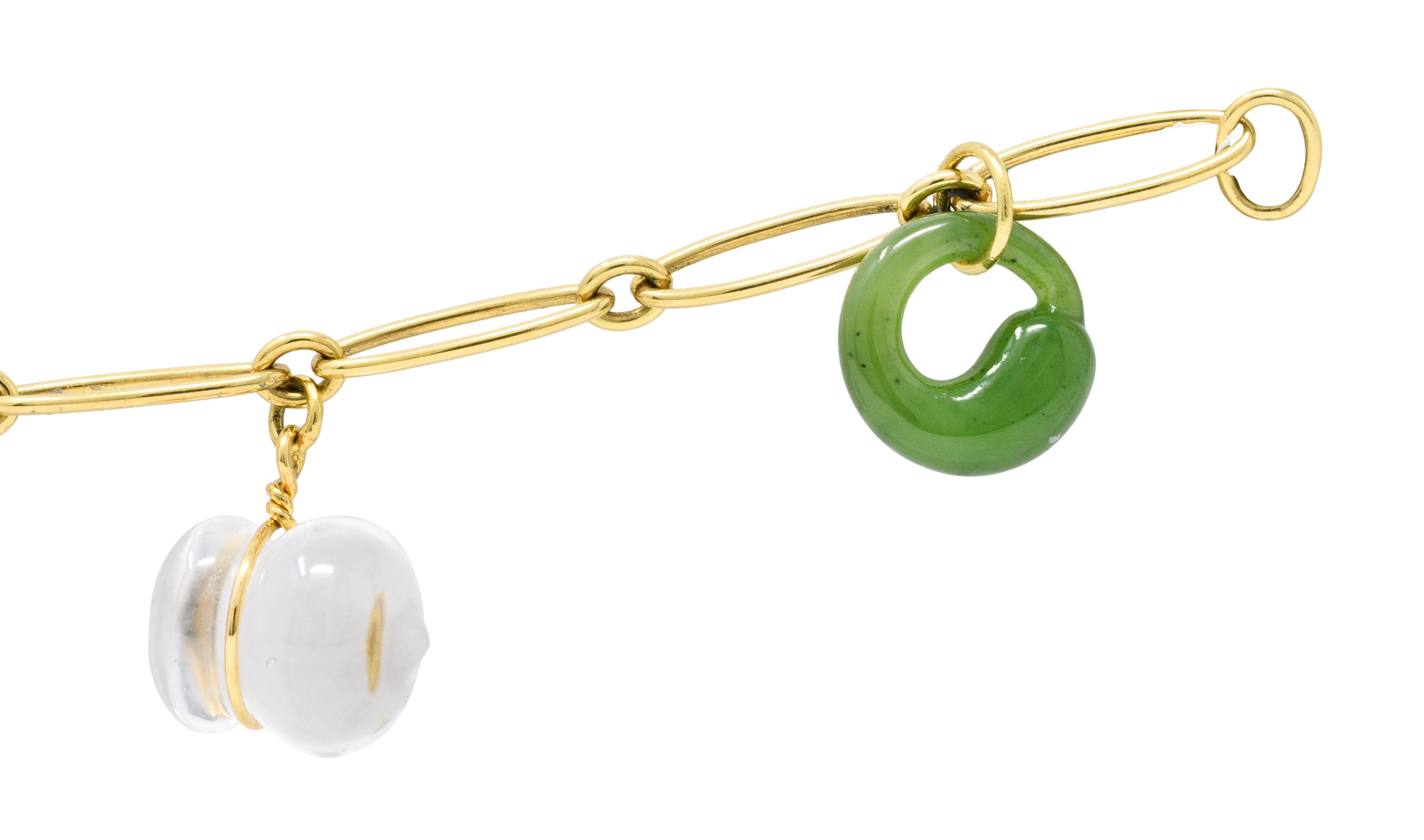 Elsa Peretti Tiffany & Co. Jade Agate Rock Crystal 18 Karat Gold Five Charm Icon Bracelet